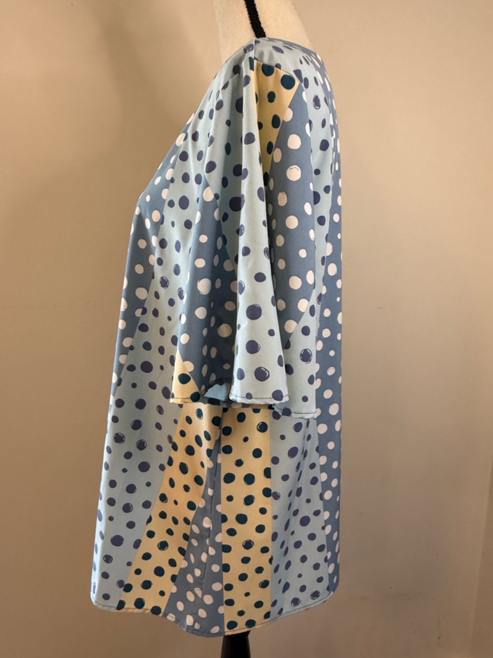 Haptics polka dot color block short sleeve top blue yellow SZ M - Picture 3 of 11